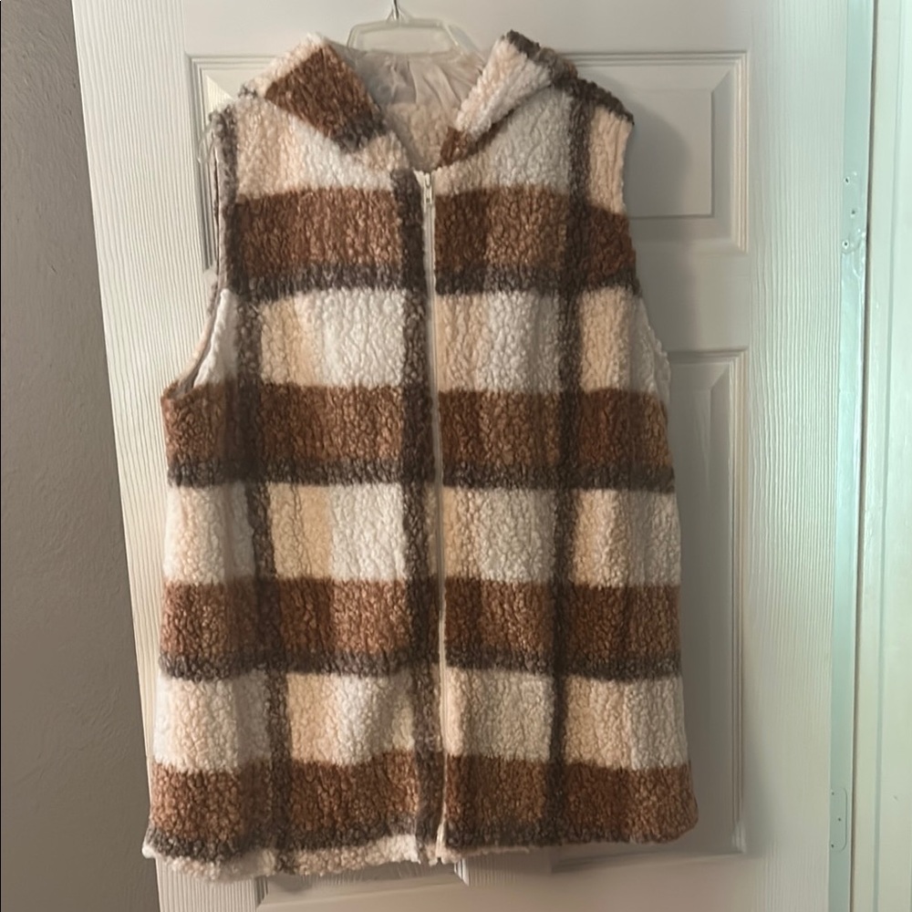 Cozy Brown and Cream Womens Hooded Vest